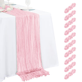 Beautane light pink cheesecloth table runner with soft drape for weddings.