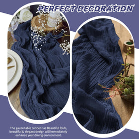 Beautane lightweight sheer navy runner ideal for layering with decor accents.