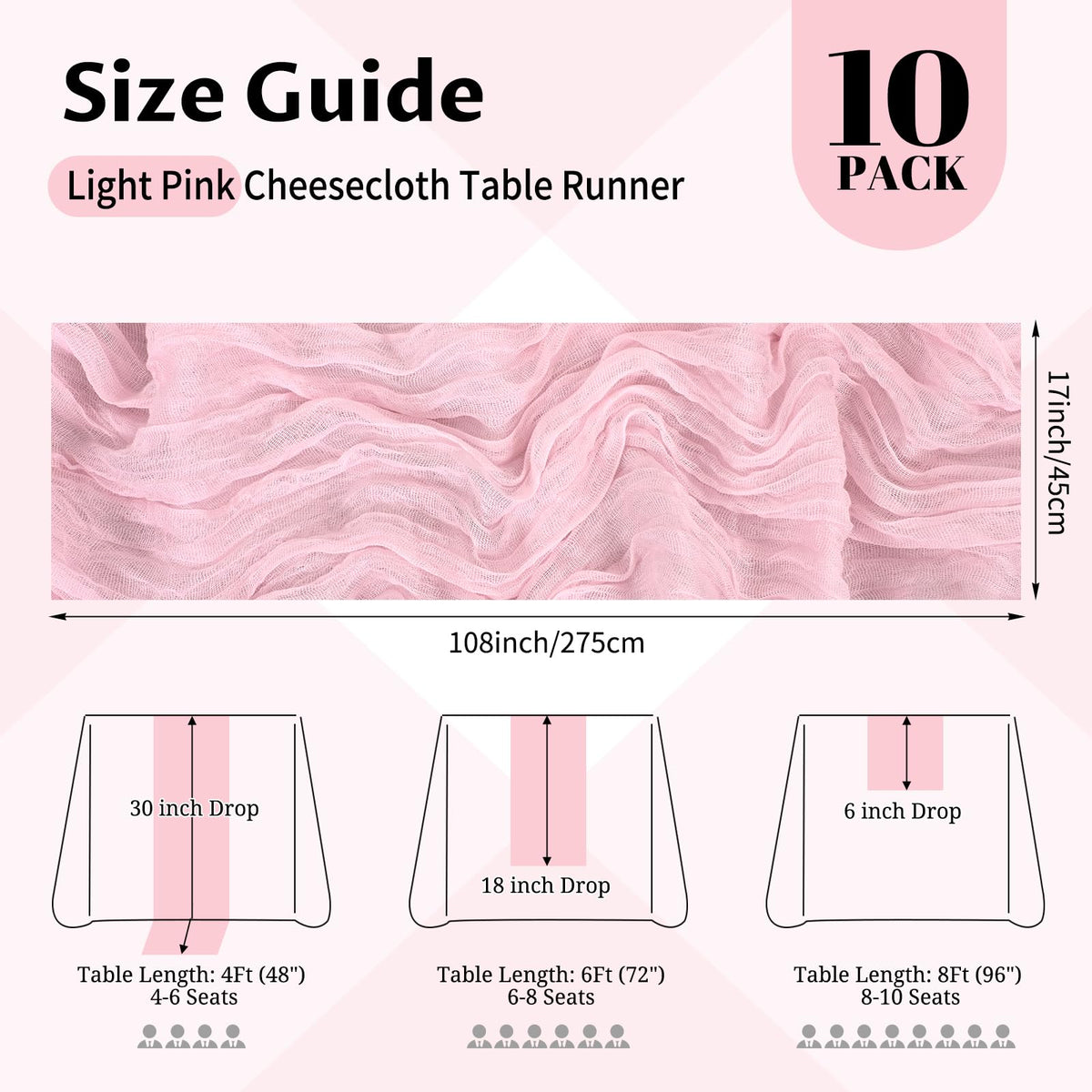 Beautane rose pink cheesecloth runner enhances bridal shower decor.
