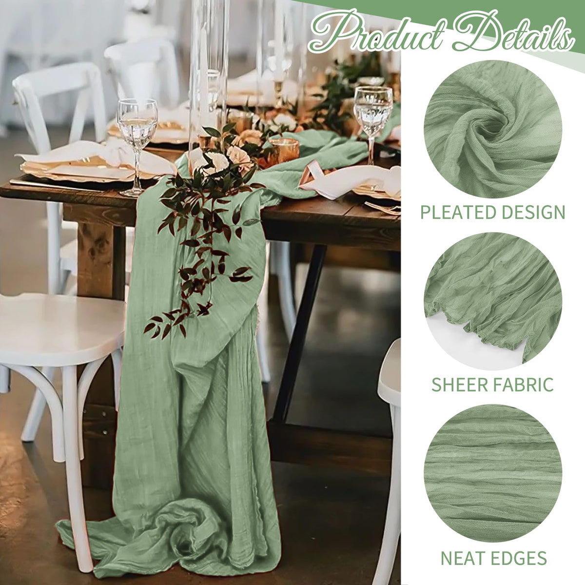 Table setup with Beautane 17 inch wide runner for romantic wedding ambiance.