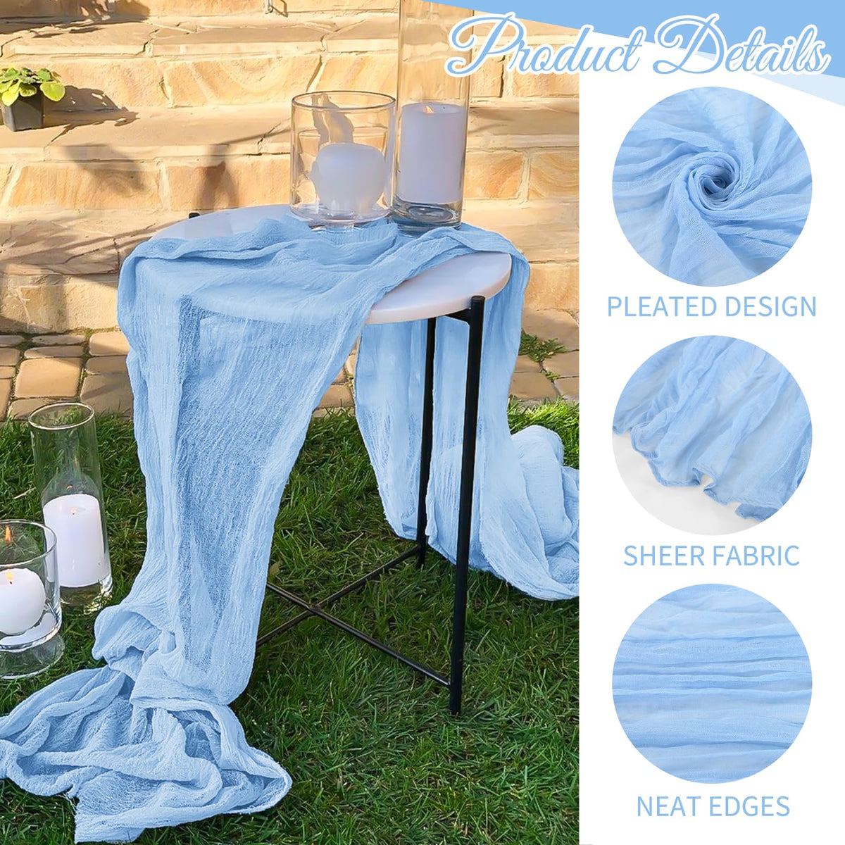 Beautane table runner draped on a table for soft, romantic ambiance.