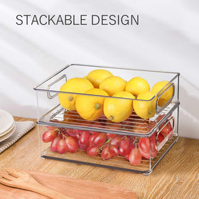 Beauty Cottage stackable bin with convenient handles for easy pulling from high shelves