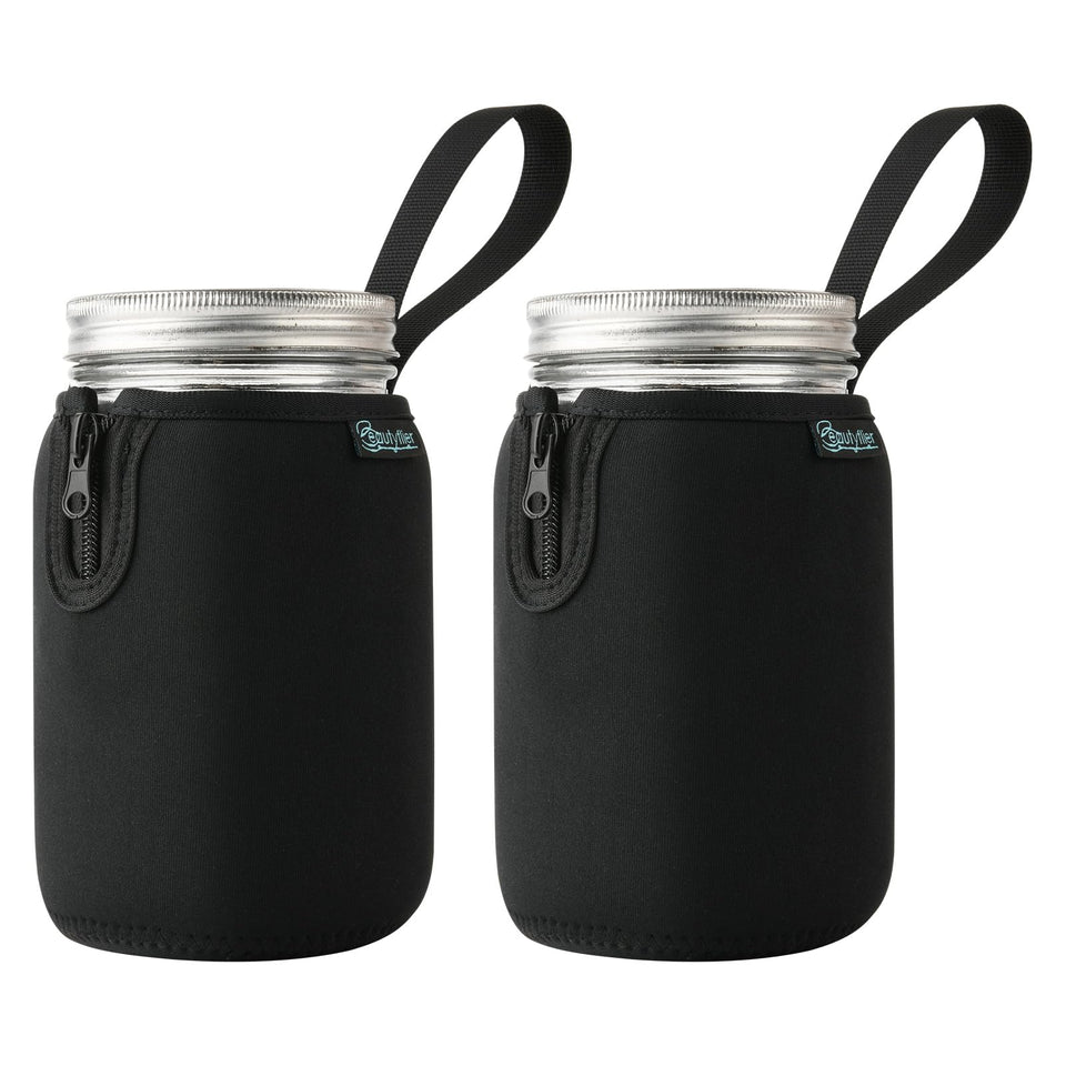 Beautyflier mason jar sleeve on 32oz jar improves grip and condensation control.