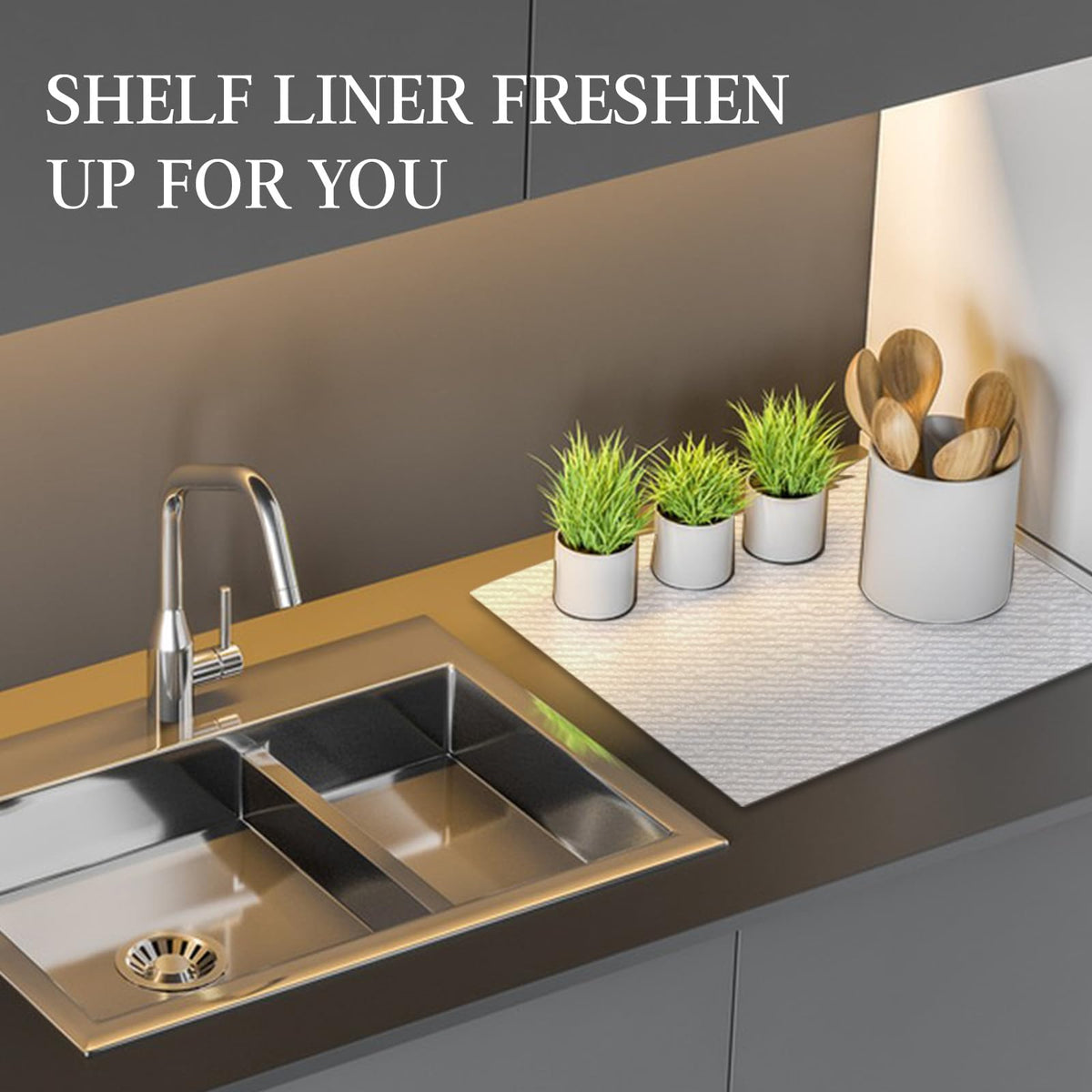Beautysaid bathroom shelf liner white is waterproof and wipe-clean.