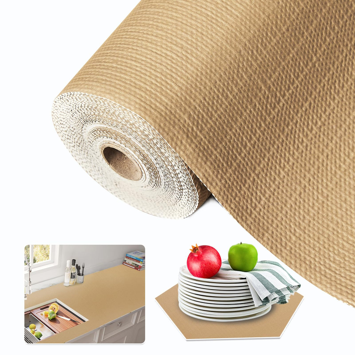 Beautysaid beige shelf liner for kitchen cabinets with non slip grip