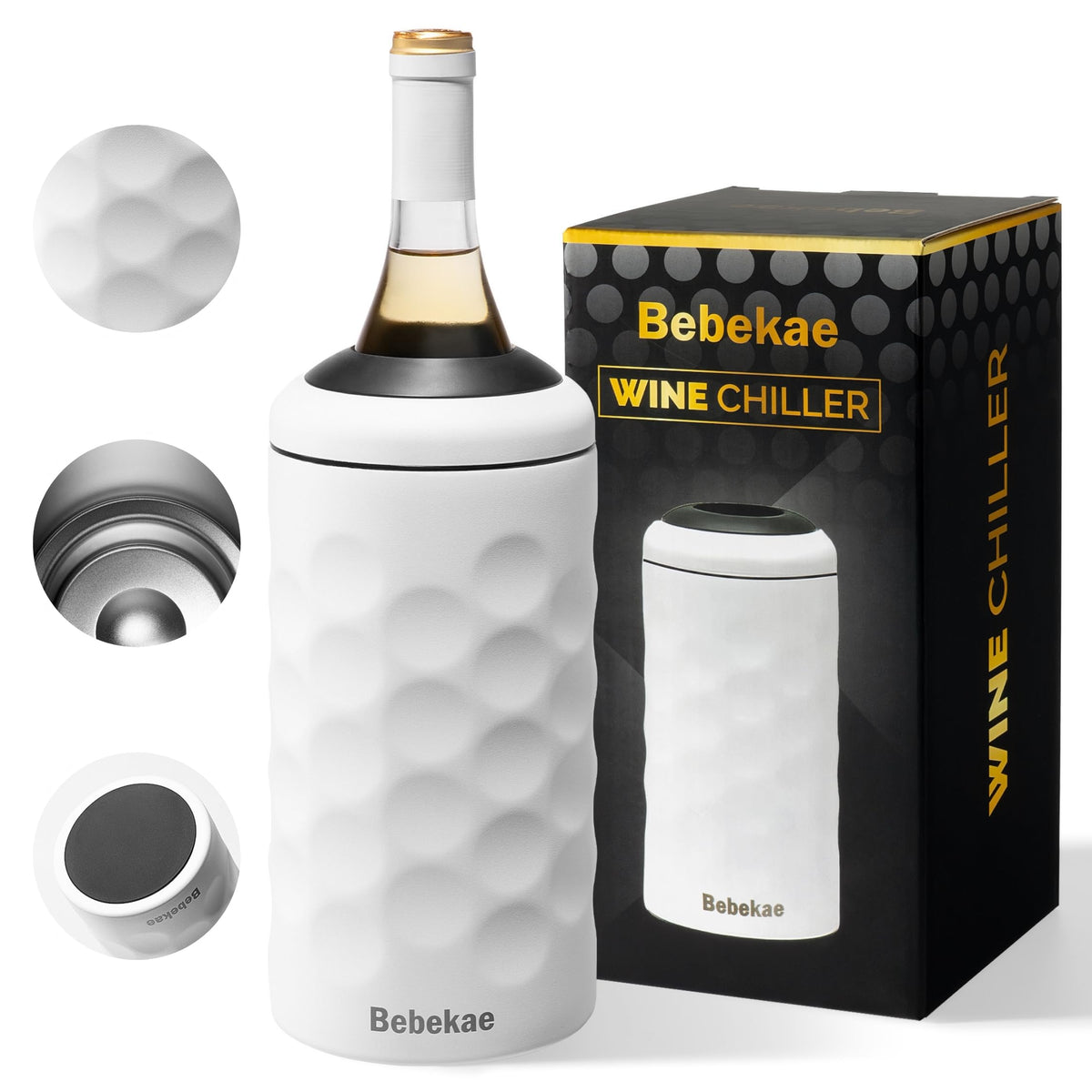 Bebekae wine chiller showing bottle inside to keep wine cool without ice