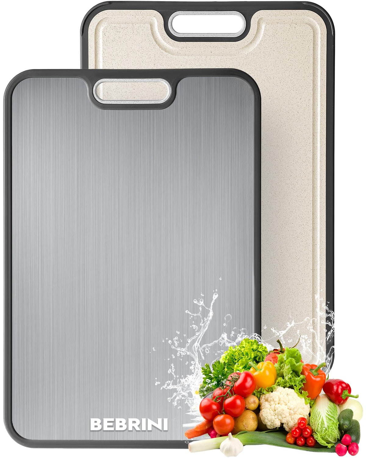 BEBRINI titanium cutting board dual-sided for meat and vegetables, large 16 by 11 inches