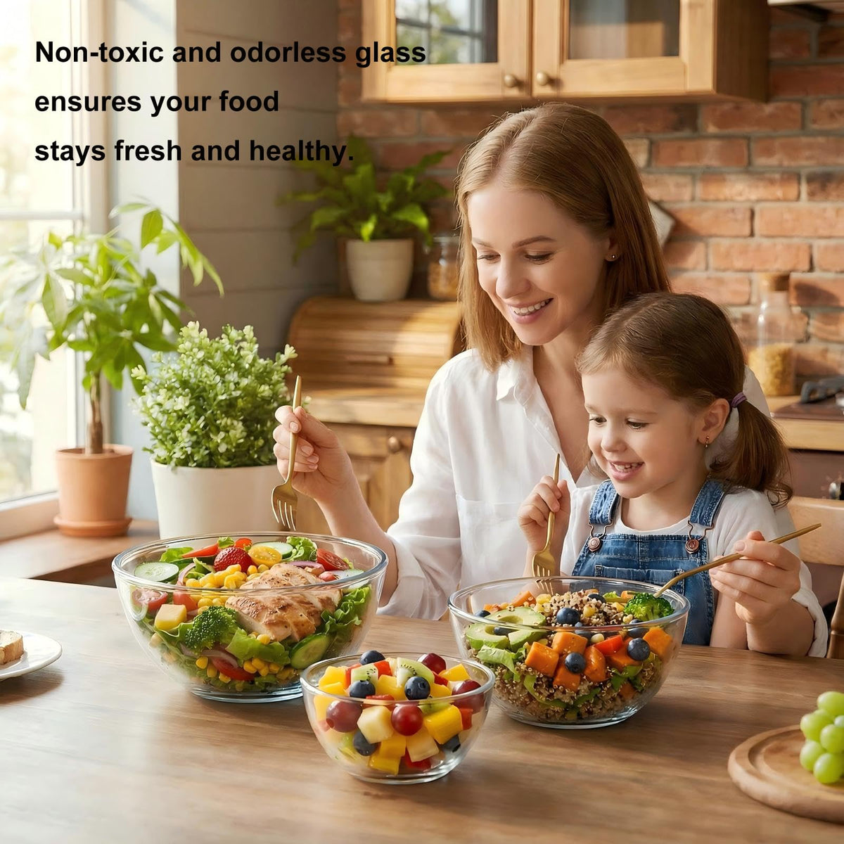 BECFISH borosilicate glass bowl 2-2qt ideal for salad tossing.
