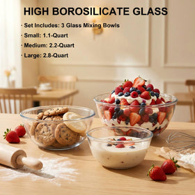 BECFISH borosilicate glass bowl 2-8qt for batter and sauce prep.