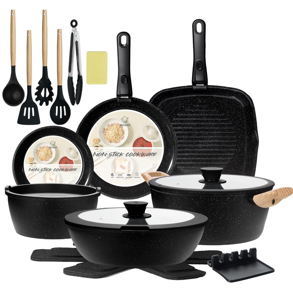 BECIGAR 23-piece ceramic set with removable handles for versatile kitchen use.