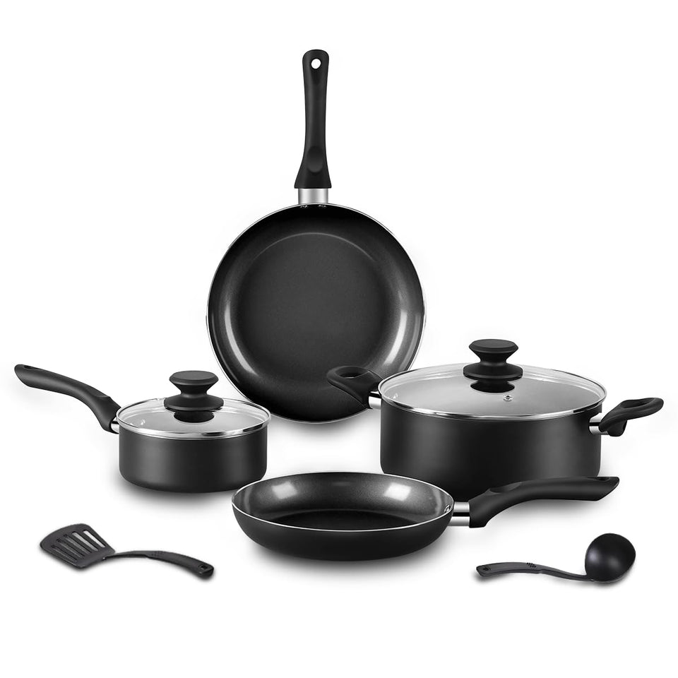 BECIGAR 8-piece black ceramic pots and pans set ready for versatile daily cooking
