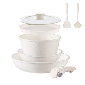 BECIGAR ceramic nonstick 8pc set showing easy food release and quick cleanup