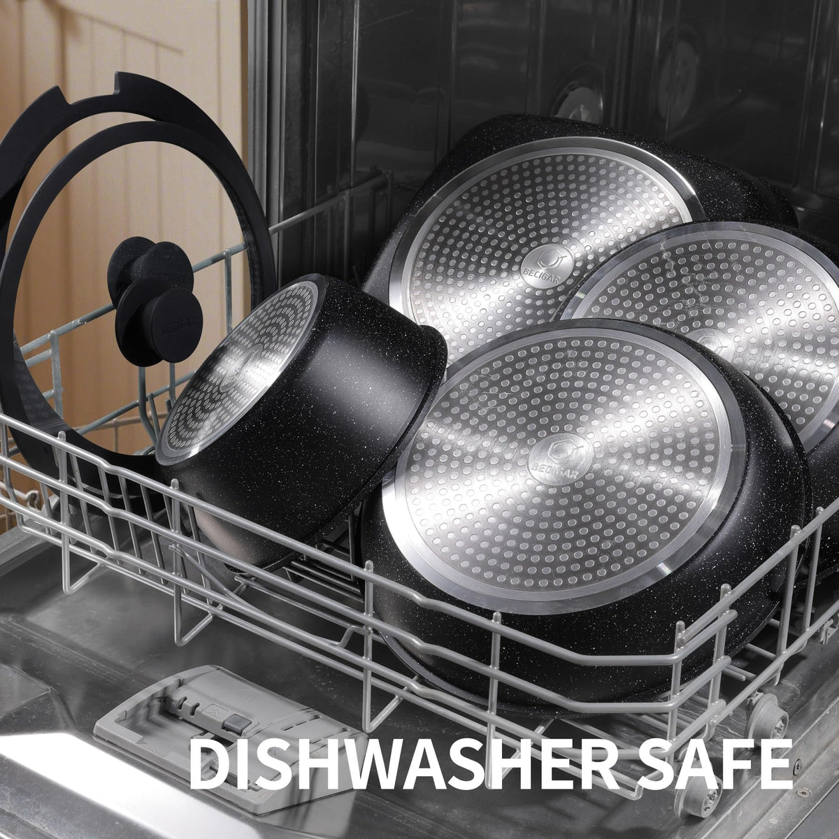 Nonstick ceramic coating enables easy release and healthier cooking in BECIGAR pans.