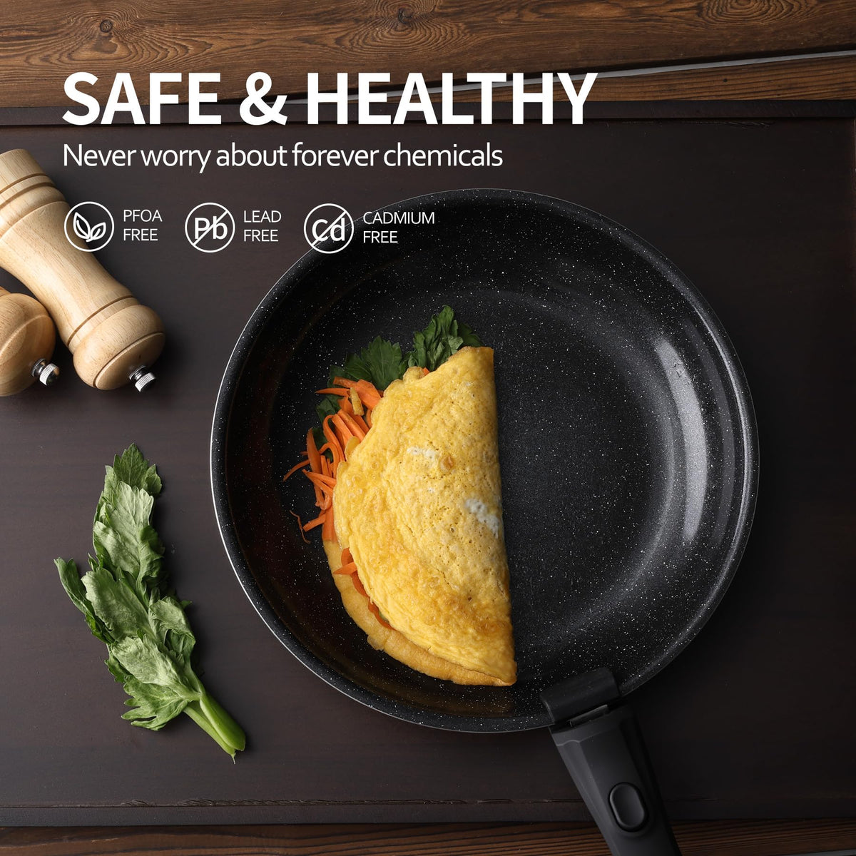 Warp-resistant die-cast aluminum construction adds durable performance to BECIGAR cookware.