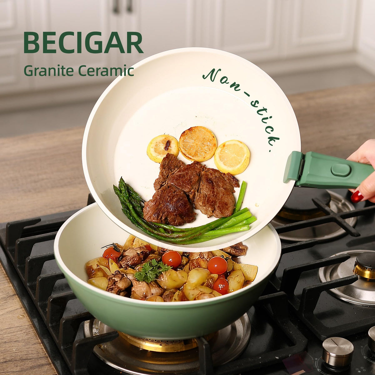 BECIGAR silicone Turnner and ladle included for easy prep and serving.