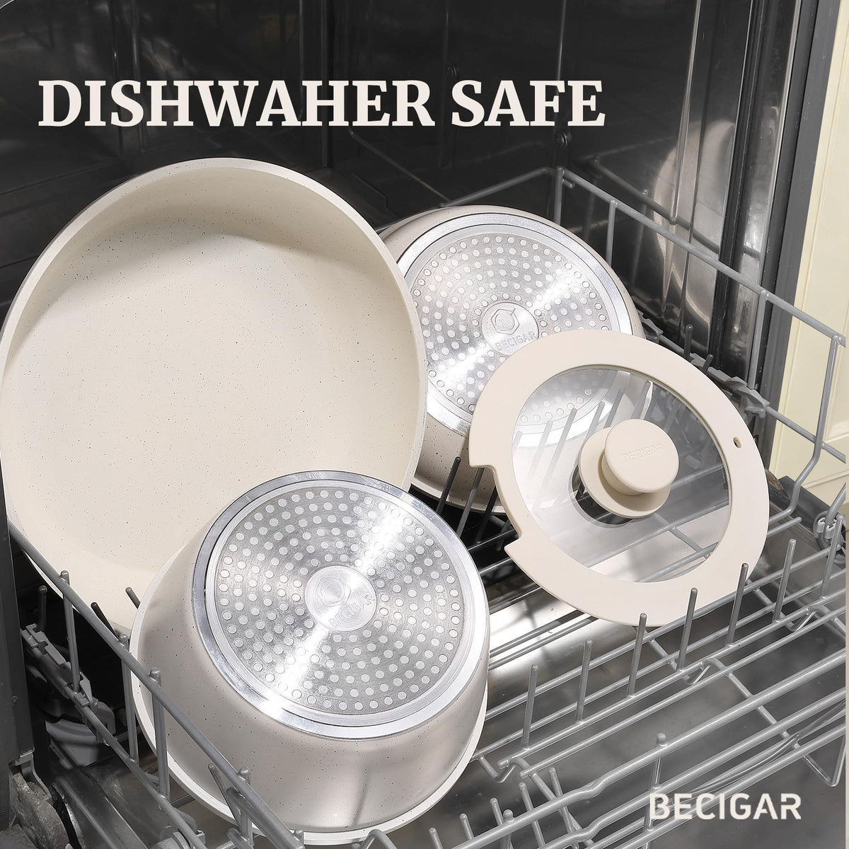 BECIGAR vented glass lids lock in moisture during cooking