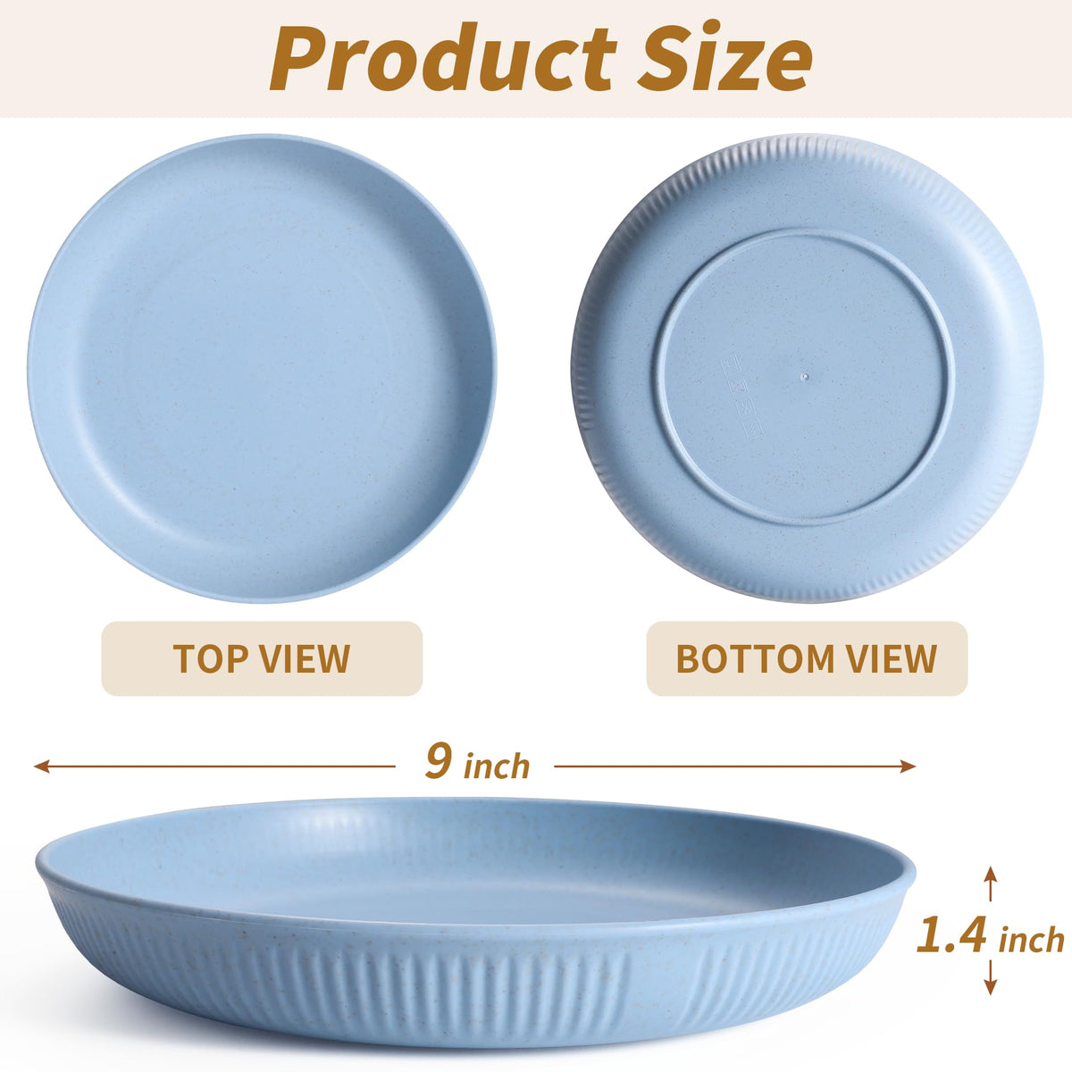 Becutlery 8-pack 9-inch wheat straw plate beige, unbreakable feel for family meals.