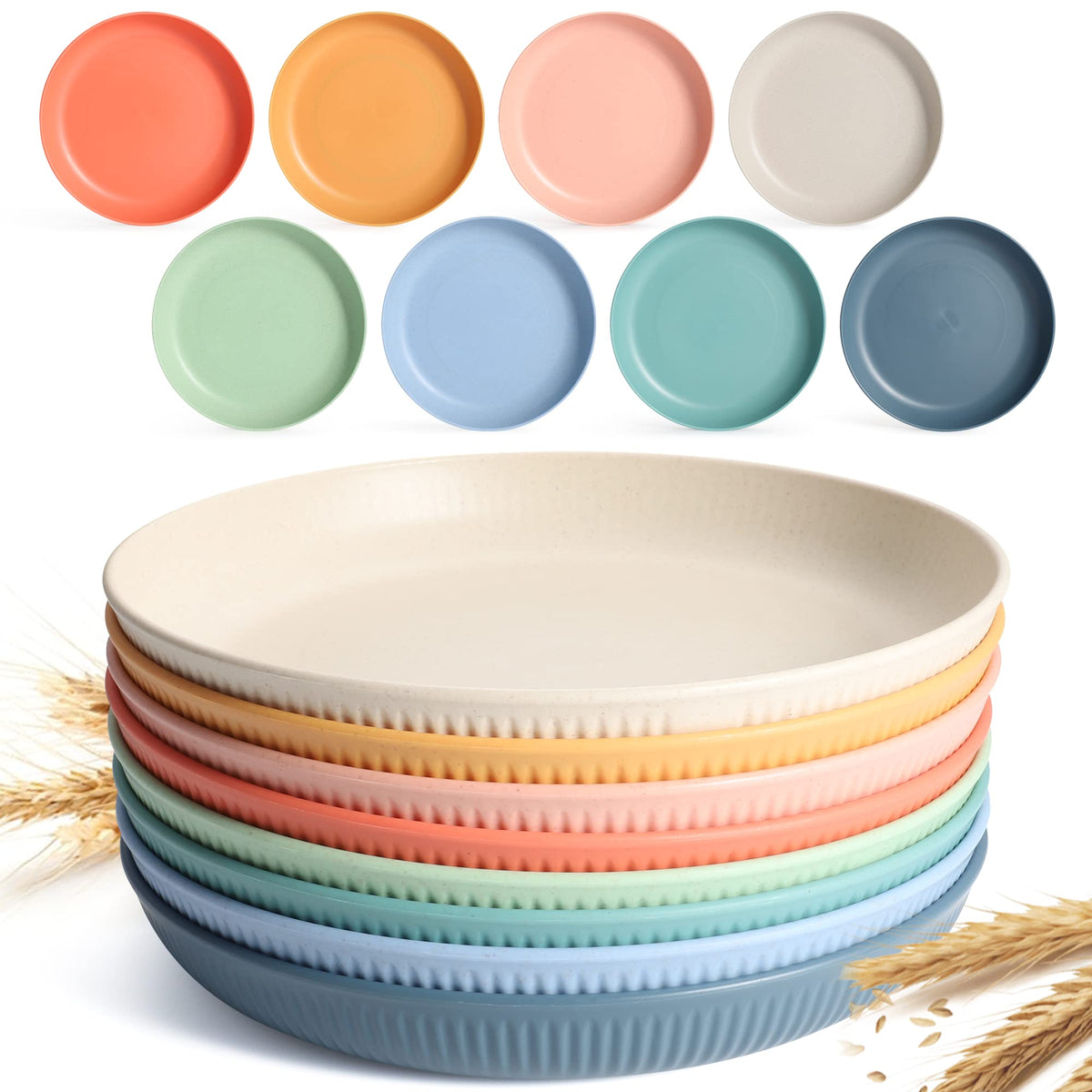 Becutlery 8-pack 9-inch wheat straw plate pink, lightweight and durable for daily dining.