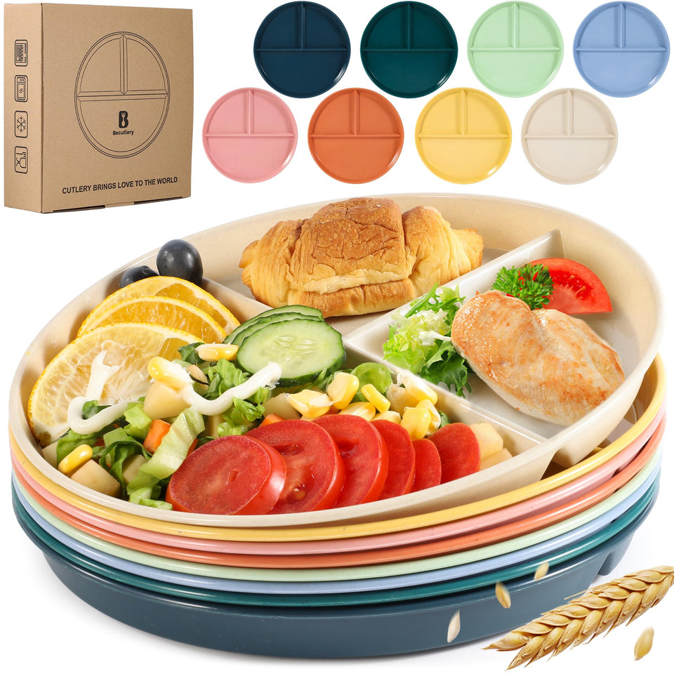 Becutlery 9-inch unbreakable divided plate shown for family meals and durability