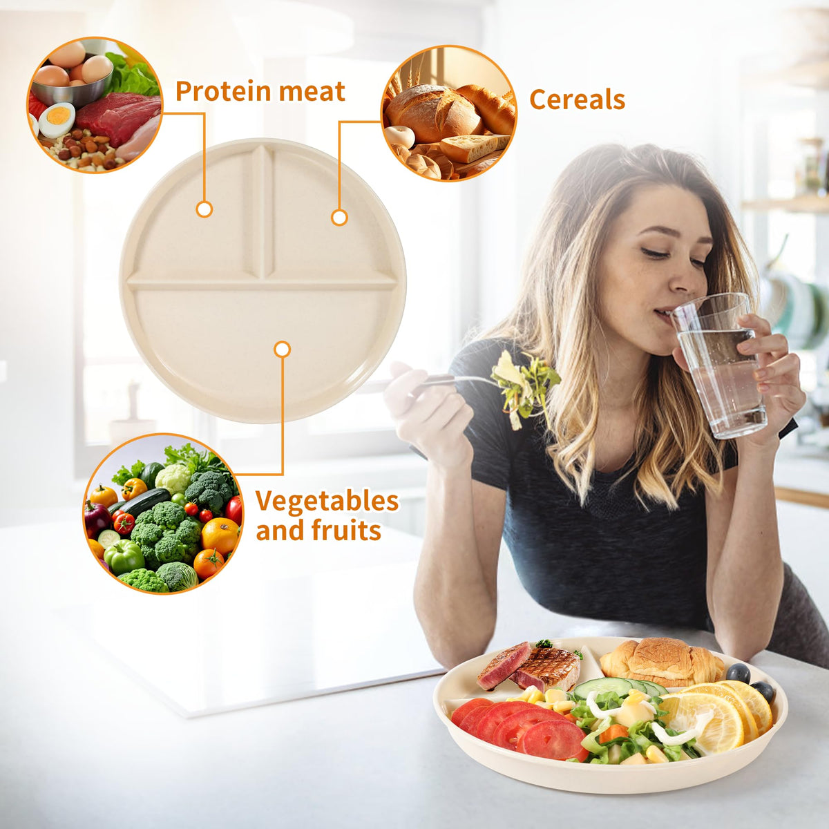 Becutlery portioned meal plate ready for dining at home or on the go