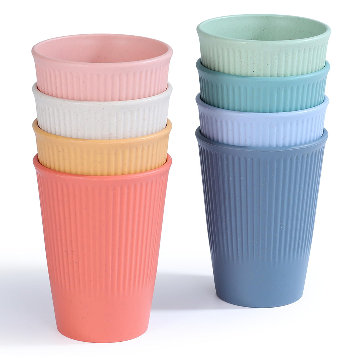 Becutlery Wheat Straw Cups 8-color set, vibrant hues for family hydration.