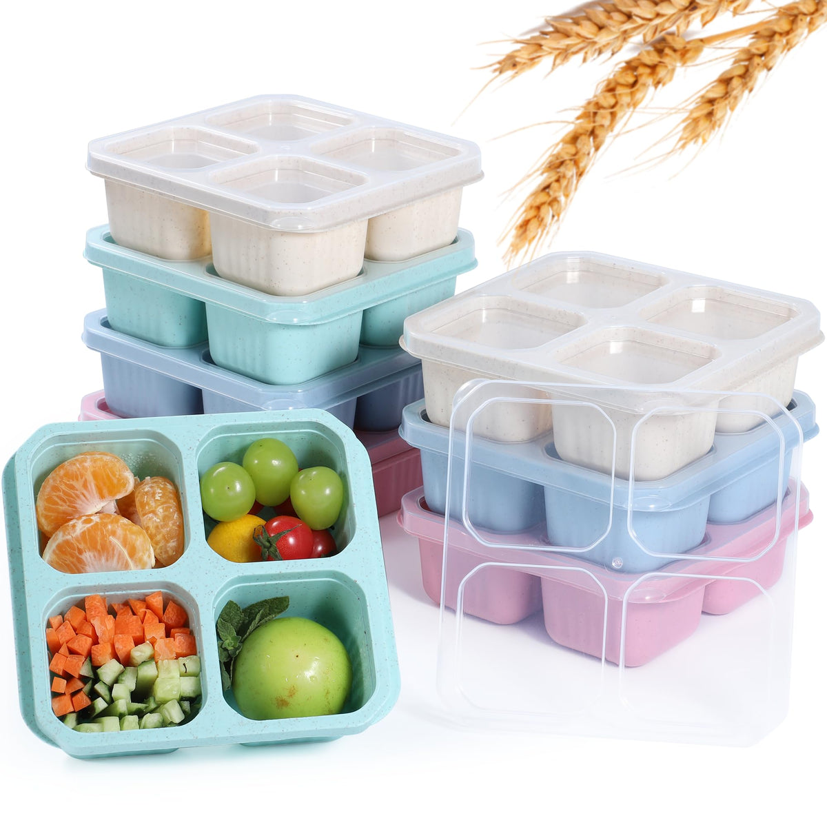 becutlery 4-compartment wheat straw snack container for organized meals on the go