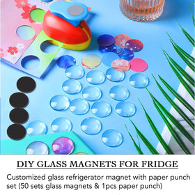 Adhesive-backed magnets shown for quick, secure fridge mounting