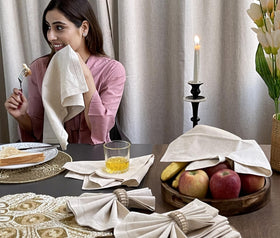 Bedding Craft napkins elevate cocktail party tables with subtle elegance.
