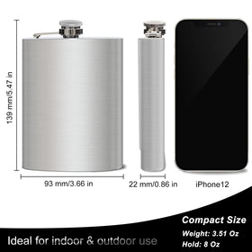 BEDEONE 8 oz flask includes funnel for easy refilling on trips.