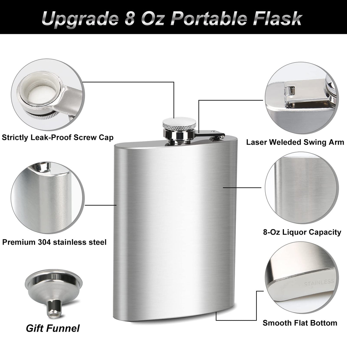BEDEONE flask with swing-arm lid to prevent cap loss during travel.