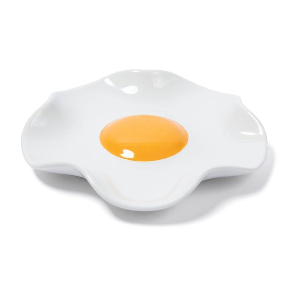 Bee! Fried Egg spoon rest front view adds sunny charm and counter organization.