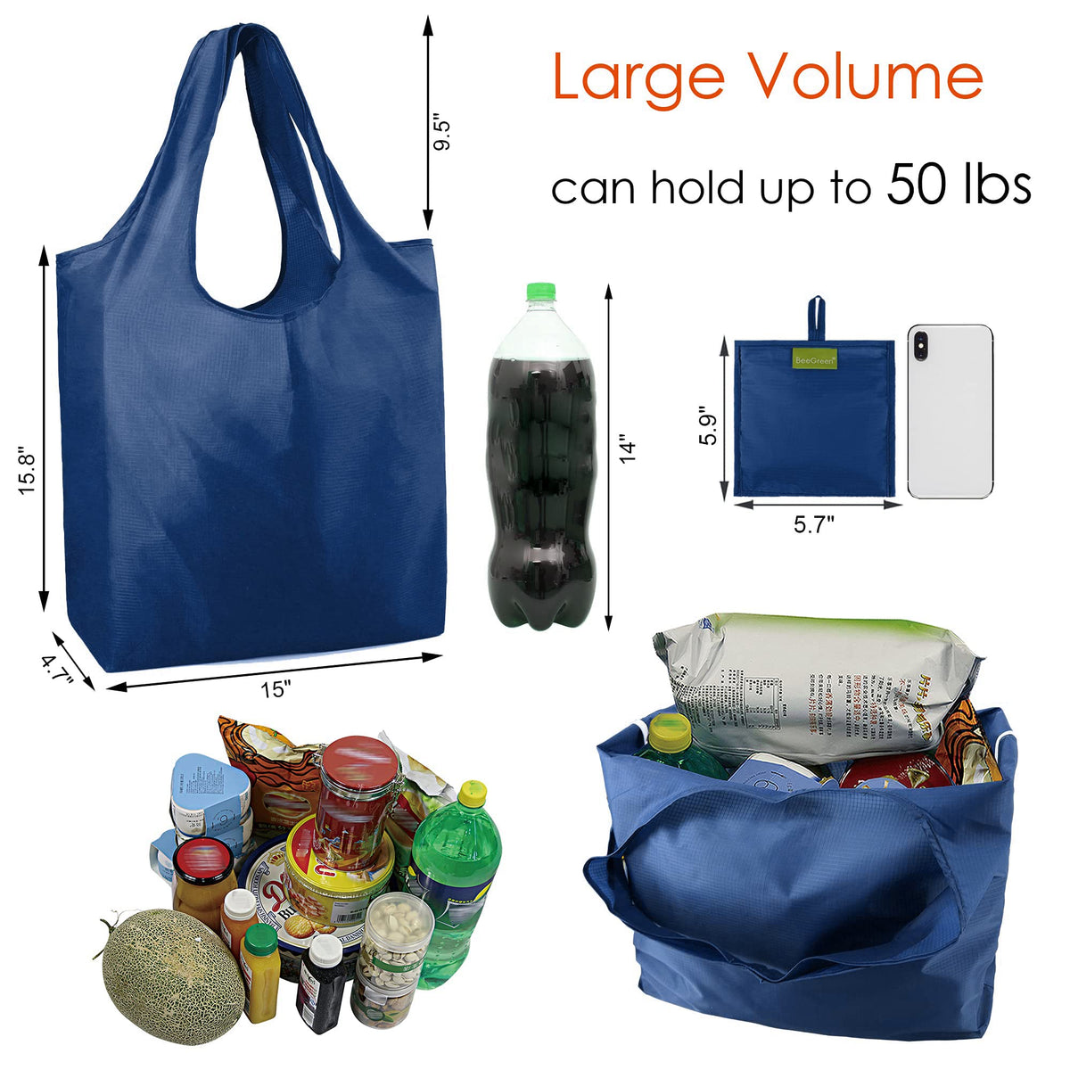 BeeGreen bag shows long handles for comfortable hand or shoulder carry.