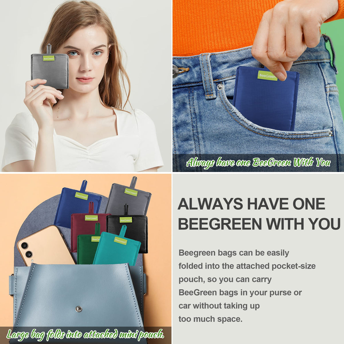 BeeGreen bag uses rip-stop polyester fabric to resist tears during shopping.