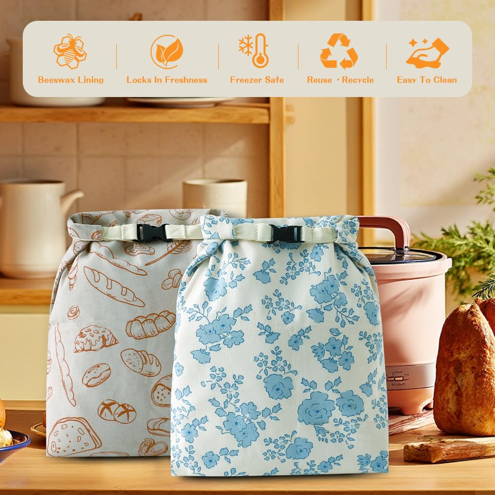BEEBOY beeswax bread bag open with loaf demonstrates breathable, moisture-balancing storage.
