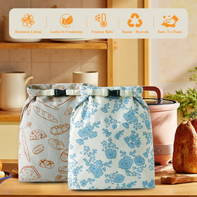BEEBOY beeswax bread bag open with loaf demonstrates breathable, moisture-balancing storage.