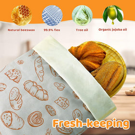 BEEBOY beeswax bread bag pattern detail adds decorative touch to kitchen storage.