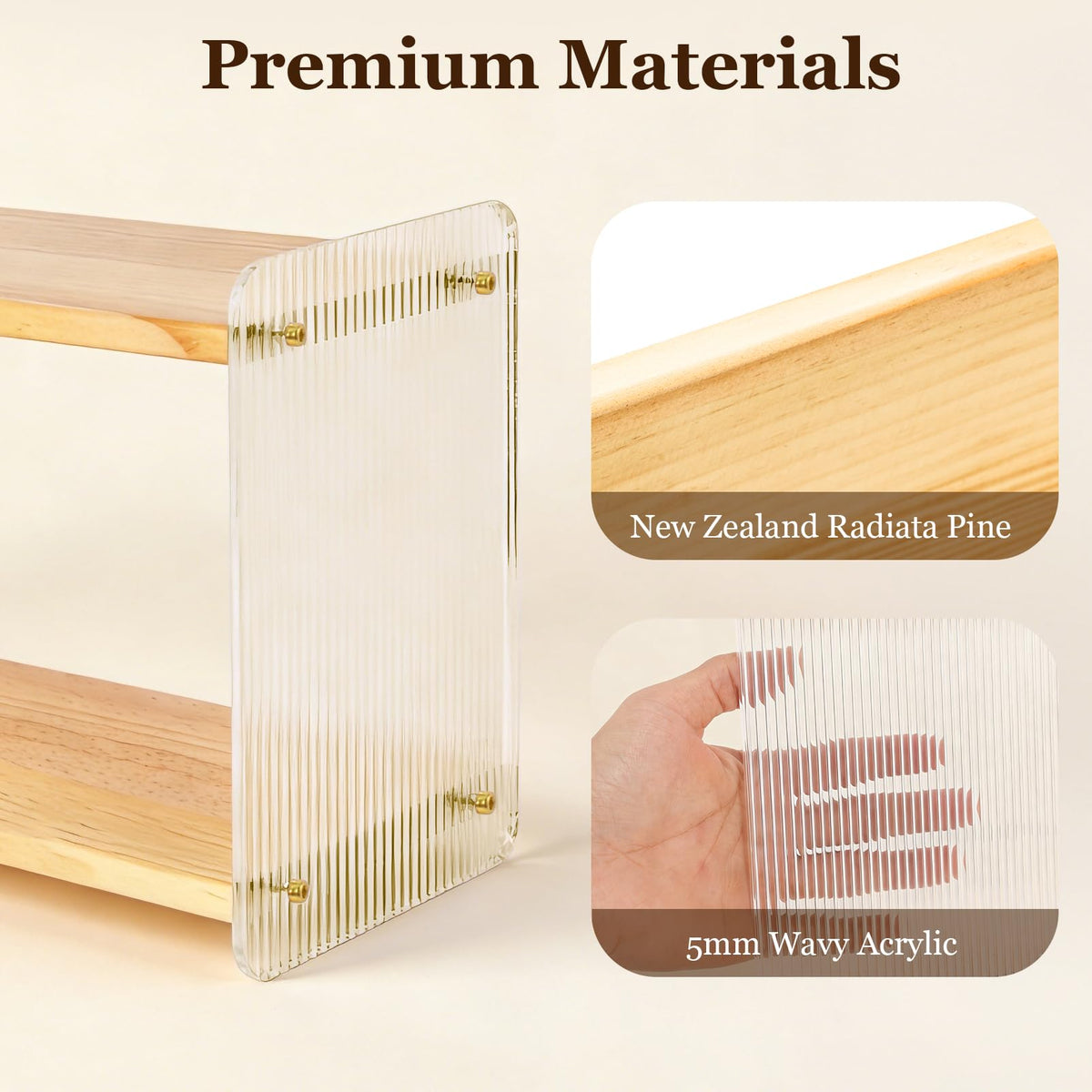 BeeCoAoo Acrylic Panel Side Views reveal modern, light-reflective accents for a bright counter.