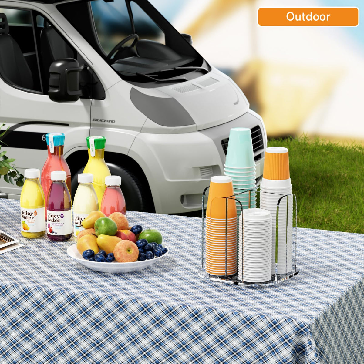 Beego acrylic cup holder features a clear, durable design.