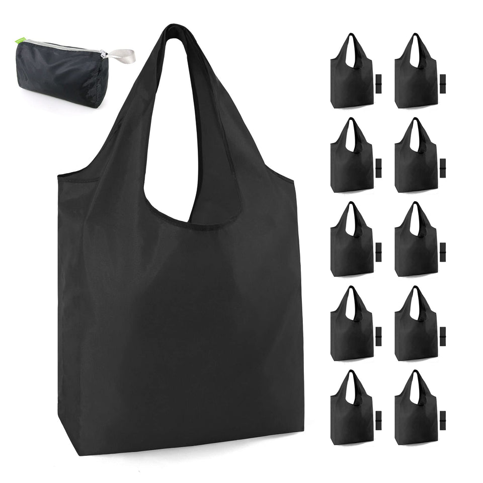 BeeGreen 10-pack black bags with storage pouch for groceries and daily shopping