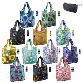 BeeGreen 12-pack flower-pattern foldable bag for groceries and eco-friendly shopping.