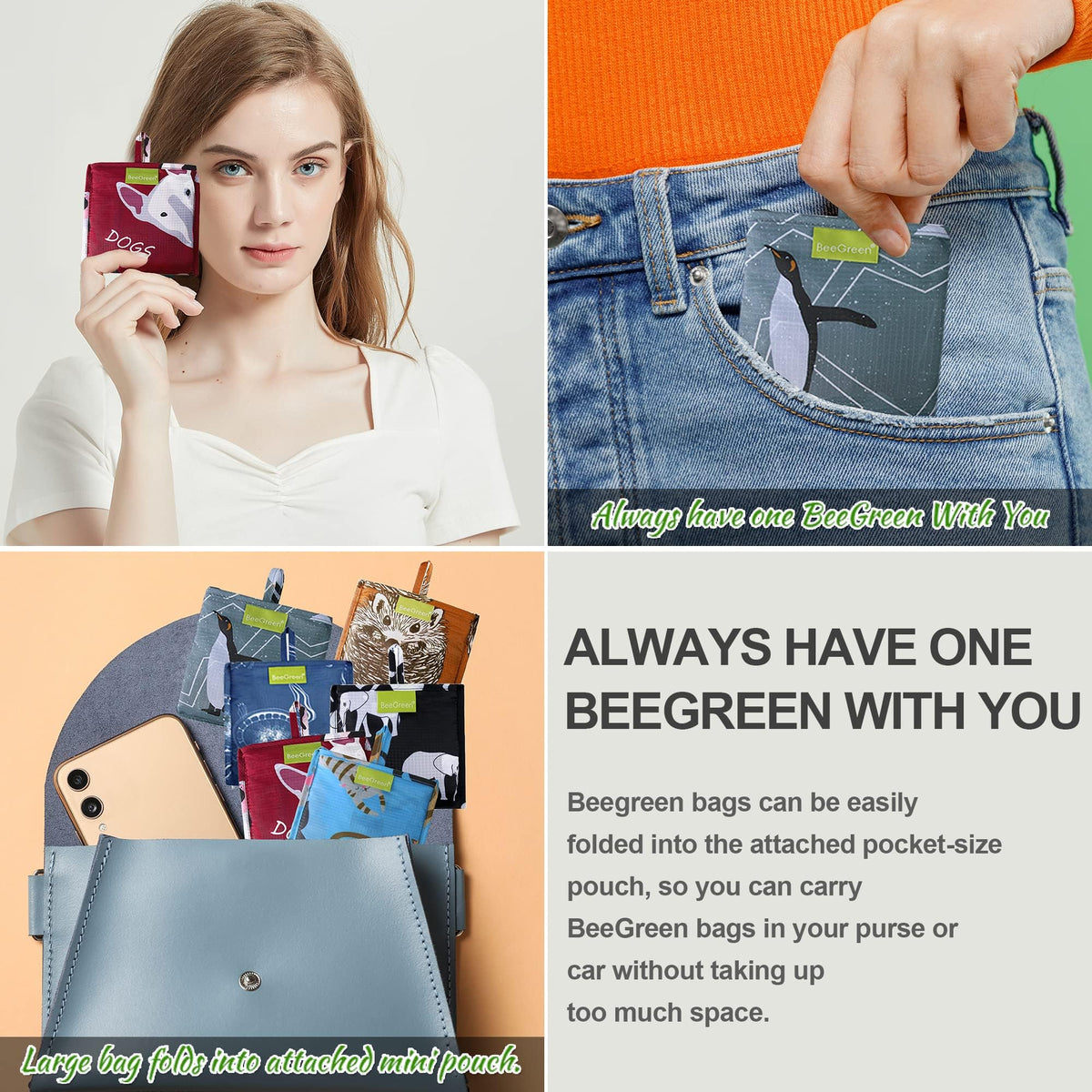 BeeGreen tote with bias-tape reinforcement for durable heavy loads.