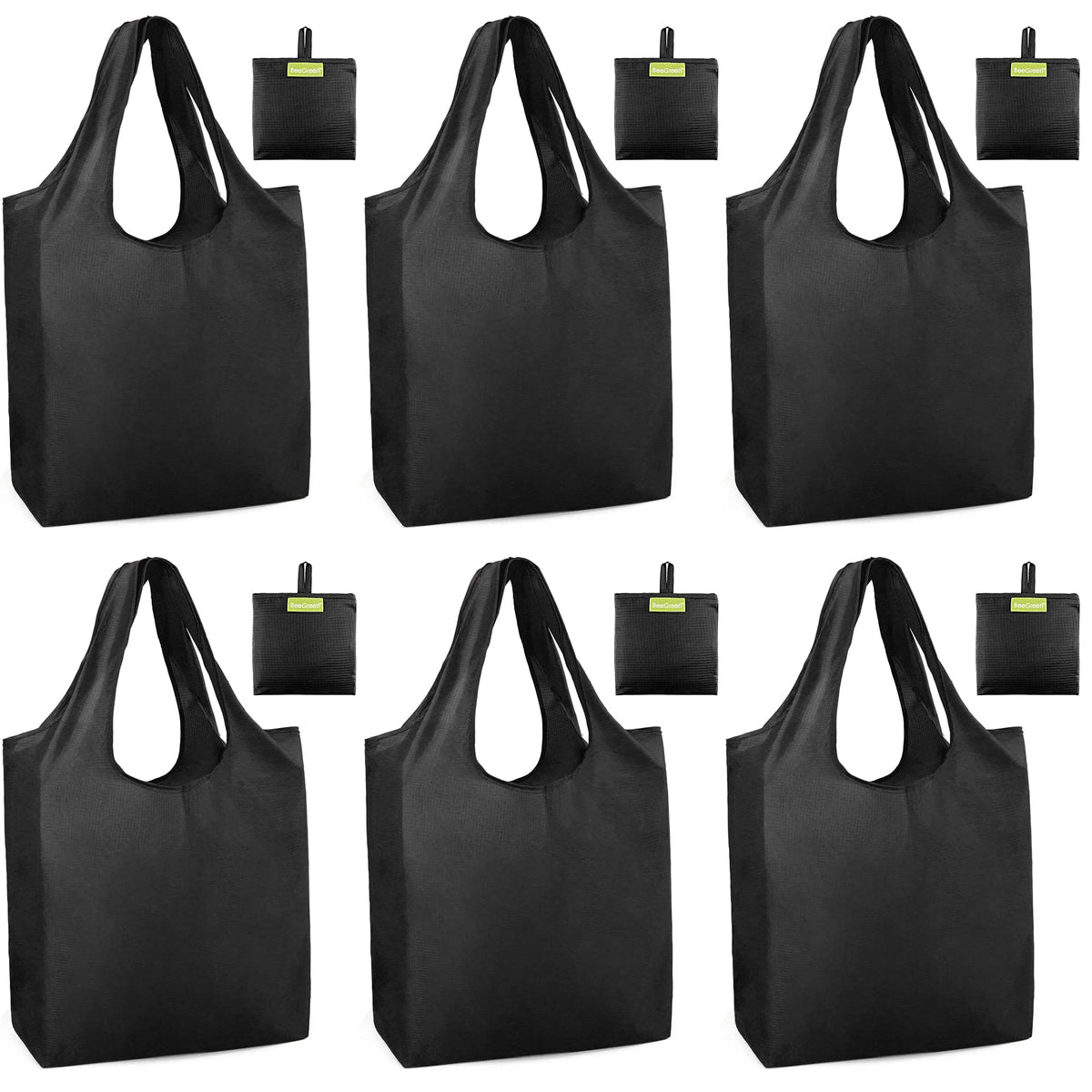 BeeGreen black tote bag folds compactly, ideal for quick shopping trips.