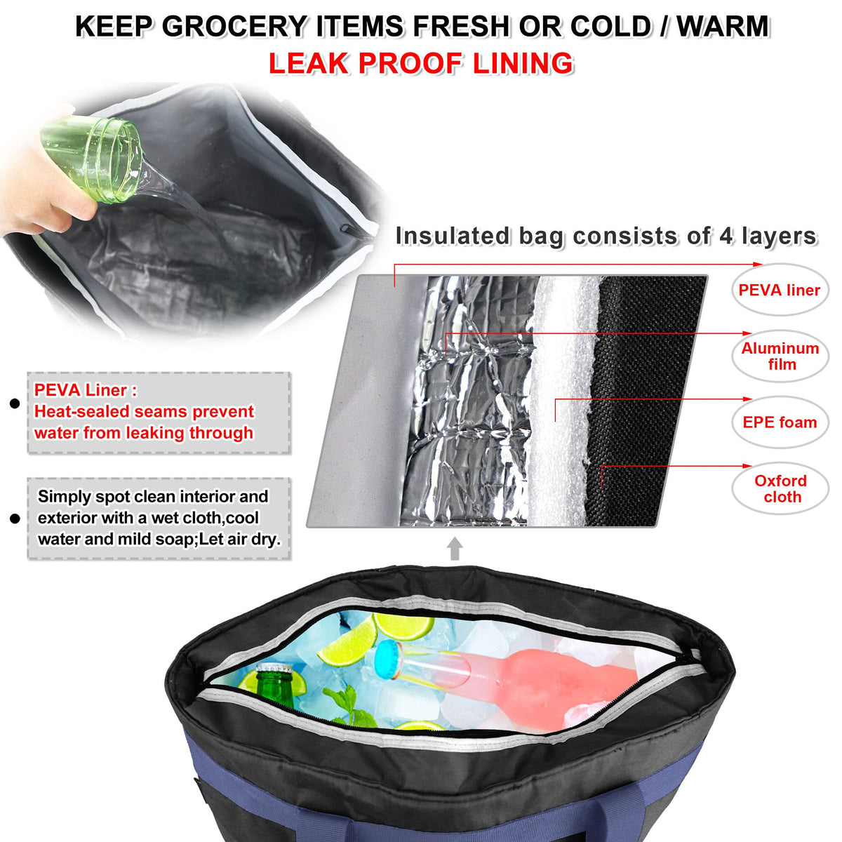 BeeGreen cooler bag leakproof seams prevent leaks during transport.