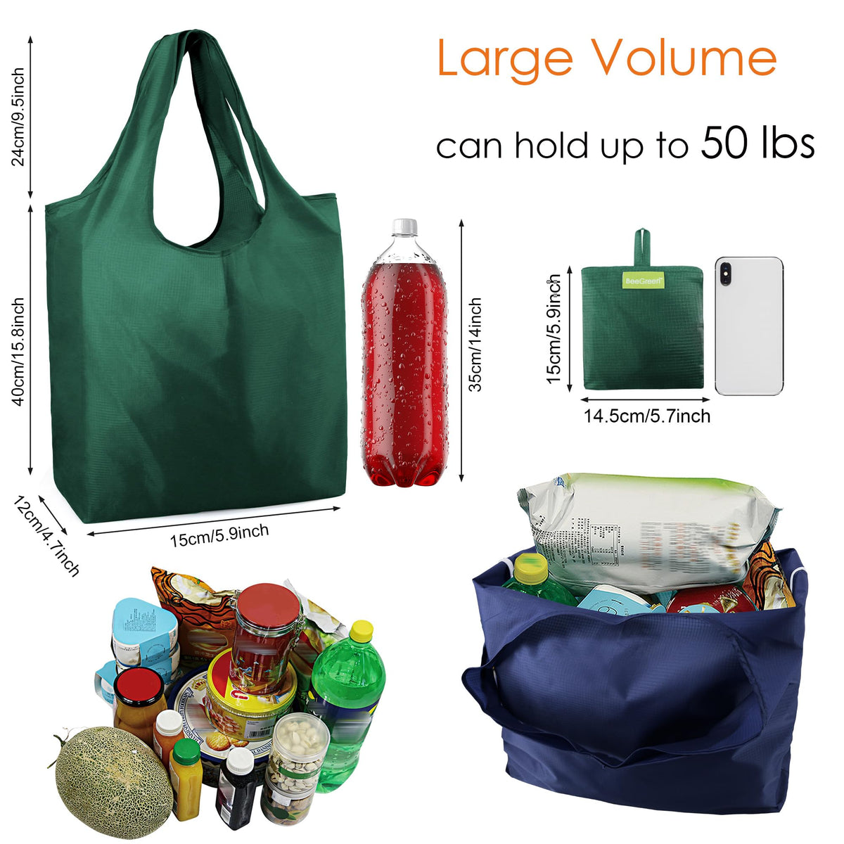 BeeGreen foldable gift bags with attached pouch for on-the-go use.