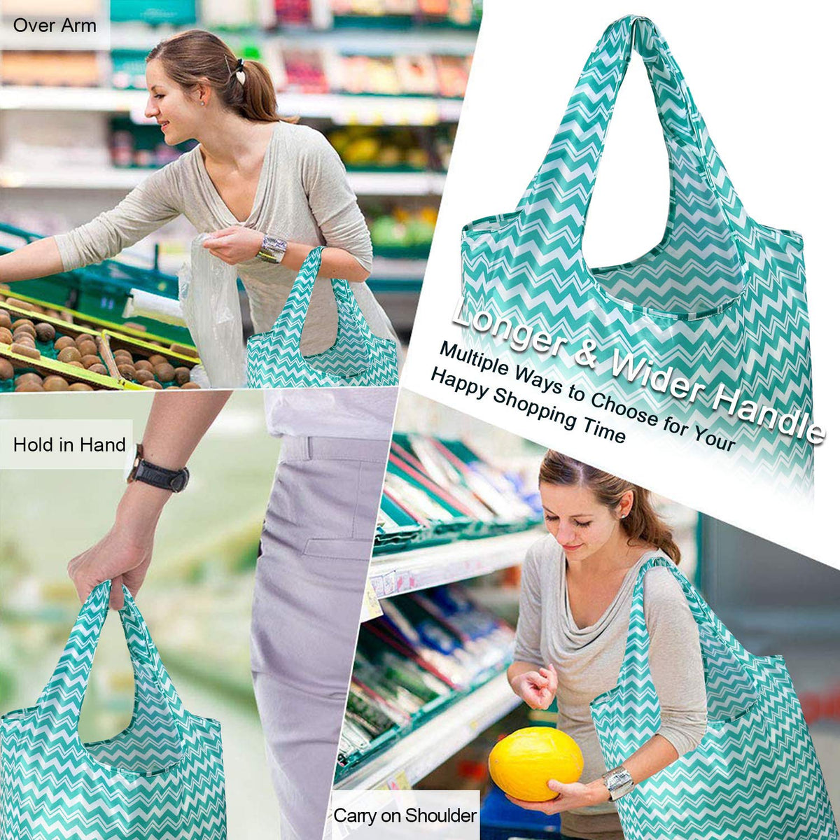 BeeGreen foldable grocery bags with carry pouch ideal for on-the-go shopping