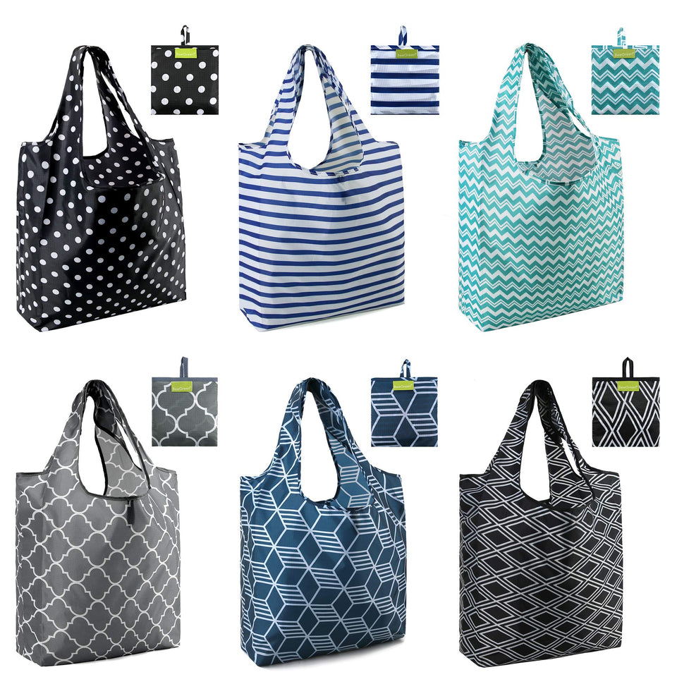 BeeGreen grocery bags folded-pocket in attached pouch, convenient to carry.