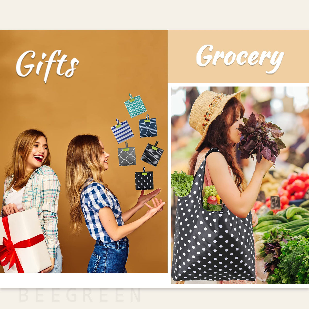 BeeGreen grocery bags large-capacity tote holds groceries with ease.