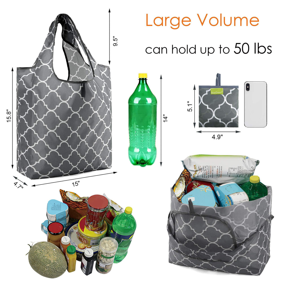 BeeGreen grocery bags reinforced with bias-tape for heavy loads.