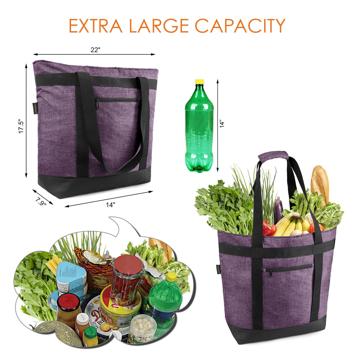 BeeGreen large-capacity tote opened to reveal ample space for groceries