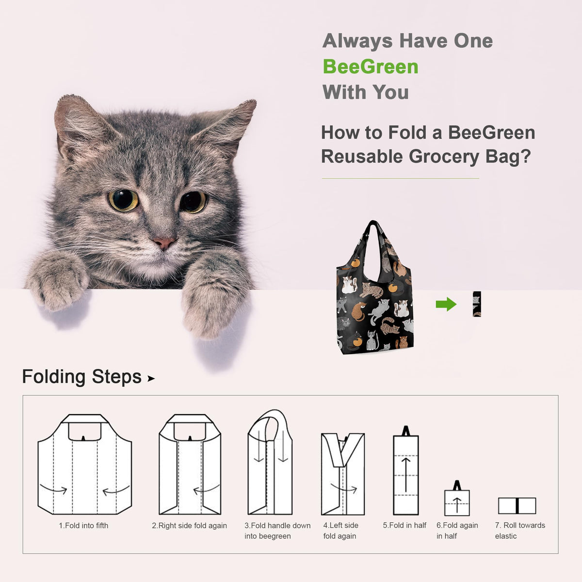BeeGreen multi-purpose reusable bags ready for shopping, travel, or storage
